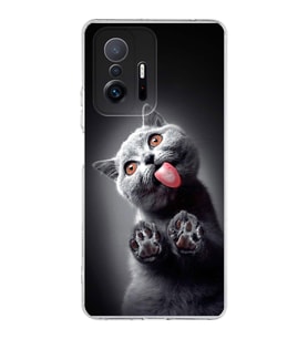 PrintiFy Xiaomi Mi 11T ile Uyumlu 1mm Slim Fit Kedi 2 050c Baskılı Şeffaf  Kılıf