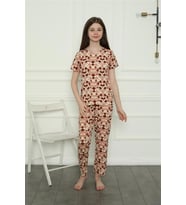 Akbeniz Kız Çocuk Penye Pijama Takım 20396 (Sütlü)