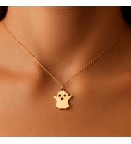 Hayalet Figürlü Kolye 925K Gümüş Cadılar Bayramı Özel Kolye (Gold)