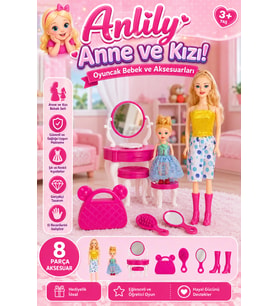 Anlily Anne ve Kızı Oyuncak Bebek ve Makyaj Masası Aksesuar Seti - 8 Parça 30 cm (3+ Yaş)