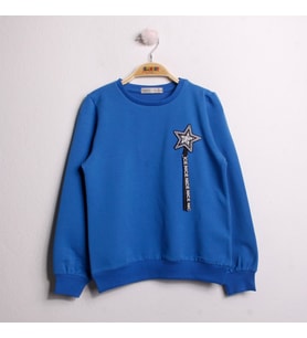 Toontoy Kız Çocuk Sweatshirt Göğsü Yıldız Nakış (Saks)