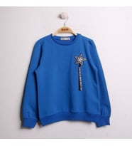 Toontoy Kız Çocuk Sweatshirt Göğsü Yıldız Nakış (Saks)