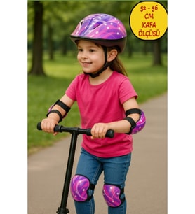 Bisiklet Kaykay Paten ScoAoter için Koruyucu Kask Dizlik Dirseklik Set - Mor (52 - 56 CM Kafa Ölçüsü