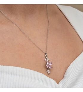 Pembe Çiçek 925 Ayar Gümüş Kadın Kolye