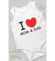 I Love Mom and Dad Baskılı Bebek Zıbını – Çıtçıtlı Body  %100 Pamuk Sıfır Kol (Beyaz)