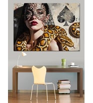 Yılanlı Ve Maskeli Modern Kadın Dekoratif Kanvas - Mdf Ahşap Tablo