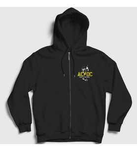 Presmono Unisex Siyah Dark Angus Young Ac Dc Fermuarlı Kapüşonlu Sweatshirt 378013tt