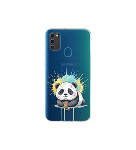 Samsung Galaxy M30S ile Uyumlu Splash Panda Tasarımlı Şeffaf Silikon Kılıf