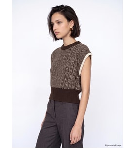 LCW Comfort Kahverengi Bisiklet Yaka Desenli Kadın Süveter