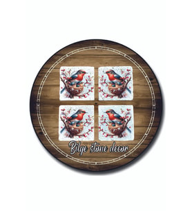 bilge tasarım Stone Decor Taş Bardak Altlığı 4'lü Set 10x10x1 Cm desenli