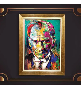 Özel Seri Paspartulu Çerçeveli Atatürk Tablo l336 (Gold)