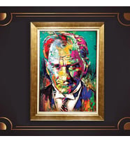 Özel Seri Paspartulu Çerçeveli Atatürk Tablo l336 (Gold)