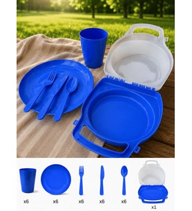 Beylini 32 Parça Piknik Seti Tabak Çatal Kaşık Bıçak Bardak 6 Kişilik Gezi Set Kahvaltı Makinede Yıkanabilir Set