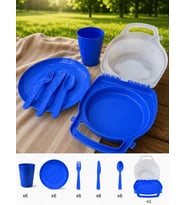 Beylini 32 Parça Piknik Seti Tabak Çatal Kaşık Bıçak Bardak 6 Kişilik Gezi Set Kahvaltı Makinede Yıkanabilir Set
