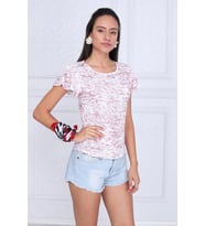 9333335 Süprem Desenli Katkat Fırfırlı Kısa Kol Bluz BORDO