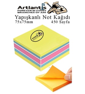 Yapışkanlı Not Kağıdı 4 Renk 450 Sayfa 1 Paket Havai Küp Blok Yapışkanlı Postit 75x75 mm Renkli  (Çok Renkli)