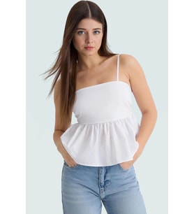Crop Bluz İnce Askılı Dacron Dokuma Yazlık Şık Görünüm Uzun Ömürlü Zarifane Tasarım (Beyaz)