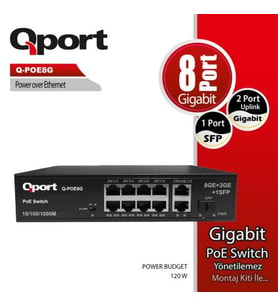 QPORT Q-POE8G 8 PORT GIGABIT + 2 PORT GIGABIT UPLINK POE SWITCH