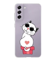 Samsung Galaxy S21 FE Kapak Cool Cat Tasarımlı Şeffaf Silikon Kılıf