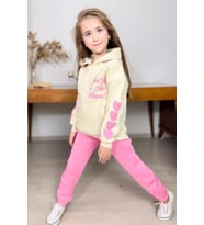Kız Çocuk Sırt Baskılı ve Kollarında Yazı Detaylı Sweatshirt Pembe Eşofman Takım