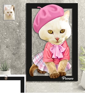 Kişiye Özel Hayvan Karikatürlü Kedi 3D Ahşap Tablo 30x47 Model-3