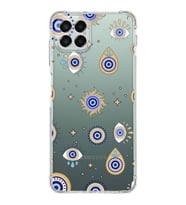 PrintiFy Samsung Galaxy M33 Uyumlu Nazar Boncuğu 5 Baskılı Şeffaf Köşe Korumalı Antişok Kılıf