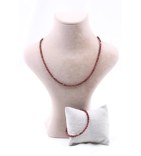 Garnet Lal Taşı Doğal Taş Kolye Bileklik Seti Fasetli Kesim 2-3 mm