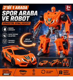 Dönüşen Robot Araba 2'si 1 Arada Spor Araba ve Robot Oyuncak Manuel Dönüşüm