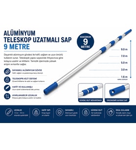 Alüminyum Teleskop Uzatmalı Sap 9 Metre