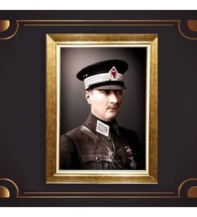 Altın Varaklı Çerçeveli Paspartulu Atatürk Tablo z5153 (Gold)