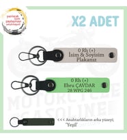Hız Severlere Özel, İsim Plaka ve 0 Rh (+) Kan Grubu Yazılı Deri 2'li Anahtarlık, Pudra-F Yeşil-Ysl (Çok Renkli)