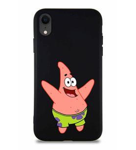 Apple iPhone XR Soft Premier Kapak Patrick Yıldız Tasarımlı Silikon Kılıf - Siyah (Şeffaf)