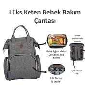 Lüx Metal Çerçeveli Keten Bebek Bakım Çantası (Gri)