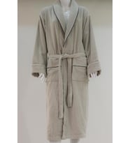 Kadife Şalyaka Bornoz Pamuklu Cepli Biyeli Kemerli Unisex Bornoz (Açık Gri)