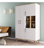 Maxi 4 Kapaklı Askılıklı Raflı Çok Amaçlı Dolap Beyaz-Çam - GRD0103