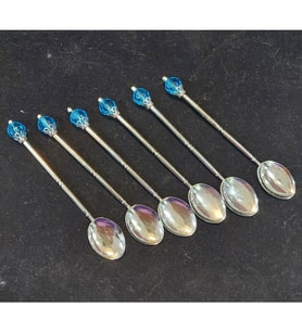 6'lı Mavi Taşlı Gümüş Renk Metal Çay Kaşığı