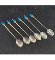 6'lı Mavi Taşlı Gümüş Renk Metal Çay Kaşığı