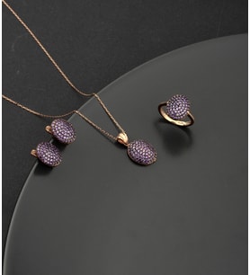 925 Ayar Gümüş Ametist Taşlı Oval Set
