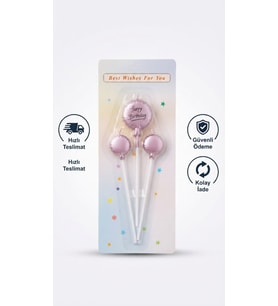 3'lü Balon Tasarımlı Pembe Happy Birthday Pasta Mum Seti - Doğum Günü Pastası Mumu