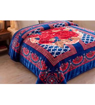 Merinos Kadife Battaniye 220X240 Gülfem Lacivert-Kırmızı