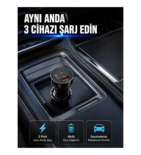 Mey İthalat® 12V 24V Uyumlu 60W Araç İçi Şarj Adaptörü Çoklu Hızlı Şarj Cihazı