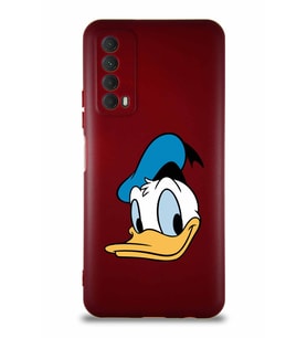 Huawei P Smart 2021 Soft Premier Kapak Donald Duck-B Tasarımlı Silikon Kılıf - Mürdüm (Şeffaf)