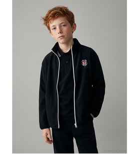 LCW Kids Siyah Dik Yaka Beşiktaş Nakışlı Polar Erkek Çocuk Hırka