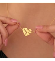 Kişiye Özel 925 Ayar Gümüş Kalp Model Love Kolye (Gold)