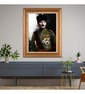 Altın Varaklı Çerçeveli Paspartulu Atatürk Tablo z4606 (Gold)