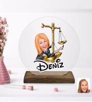 BK Gift Kişiye Özel Kadın Avukat Karikatürlü Yuvarlak Ahşap Standlı Biblo-4