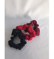 Kadın 3^lü Kırmızı Siyah Bordo Saten Scrunchie Lastikli Simit Toka Seti
