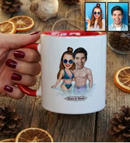 Kişiye Özel Karikatürlü Tatilci Sevgililer Kupa Bardak Sevgililer Günü Hediyesi