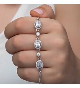 925 Ayar Gümüş Oval Zirkon Taşlı Kadın Bileklik