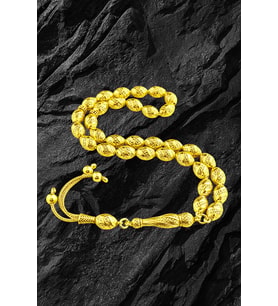 14 Ayar Altın Kaplama Tesbih - Osmanlı Motif Tesbih - Arpa Kesim Tesbih - Tesbih - Füzyon Tesbih